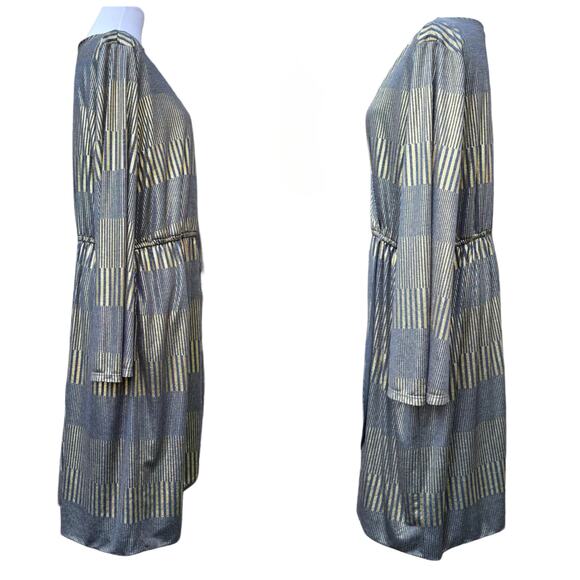 Gold Foil Hutch Dress Plus Size 1X Gray Bell Sleeve Faux Wrap Stretch Modcloth - Picture 2 of 9